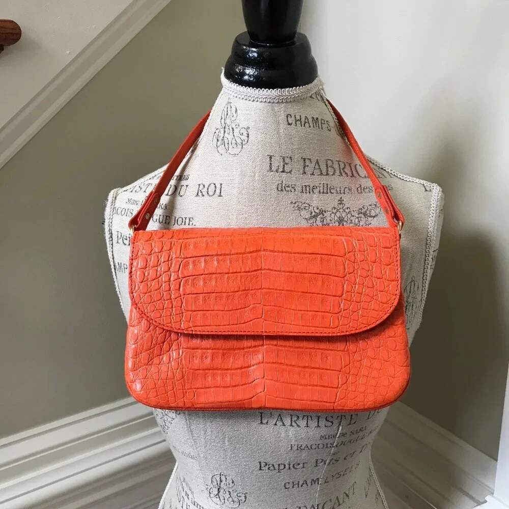 Maria Oliver Luisa Purse Shoulder Bag Womens Orange Crocodile Leather Clutch
